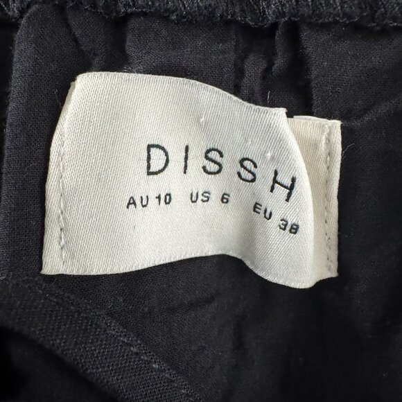 Dissh Tunic Dress Size 6 Black Linen Cotton Peasant Tie Neck Solid DR-1847 - Picture 4 of 10